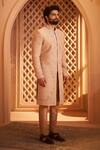 Shop_Millionaire_Peach Silk Pearls, Embroidery Floral Sherwani Set _Online_at_Aza_Fashions