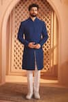 Buy Millionaire Blue Embroidery Thread Work Sherwani Set at Aza Fashions Buy_Millionaire_Blue Embroidery Thread Work Sherwani Set _at_Aza_Fashions
