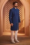 Millionaire Blue Embroidery Thread Work Sherwani Set Online at Aza Fashions Millionaire_Blue Embroidery Thread Work Sherwani Set _Online_at_Aza_Fashions