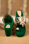 Shop 5elements Green Beads, Sequins, Pearls, Embroidery Reya Velvet Hand Embellished Wedges Online at Aza Fashions Shop_5elements_Green Beads, Sequins, Pearls, Embroidery Reya Velvet Hand Embellished Wedges _Online_at_Aza_Fashions