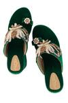 Buy 5elements Green Beads, Sequins, Pearls, Embroidery Reya Velvet Hand Embellished Wedges Buy_5elements_Green Beads, Sequins, Pearls, Embroidery Reya Velvet Hand Embellished Wedges