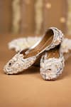 5elements_Silver Ishara Floral Hand Embroidered Juttis _Online_at_Aza_Fashions