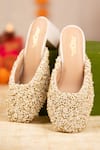 Buy_5elements_Off White Beads, Embroidery Varsuni Hand Mule Heels _at_Aza_Fashions