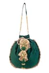 Shop 5elements Green Embroidery, Beads, Tassels Ruvika Peacock Potli Bag at Aza Fashions Shop_5elements_Green Embroidery, Beads, Tassels Ruvika Peacock Potli Bag _at_Aza_Fashions