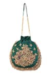 Shop 5elements Green Embroidery, Beads, Tassels Ruvika Peacock Potli Bag Online at Aza Fashions Shop_5elements_Green Embroidery, Beads, Tassels Ruvika Peacock Potli Bag _Online_at_Aza_Fashions