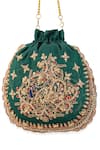 Shop 5elements Green Embroidery, Beads, Tassels Ruvika Peacock Potli Bag Shop_5elements_Green Embroidery, Beads, Tassels Ruvika Peacock Potli Bag