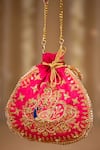 Buy_5elements_Pink Embroidery, Beads, Sequins, Tassels Ruvika Peacock Potli Bag _at_Aza_Fashions