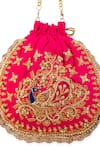 5elements_Pink Embroidery, Beads, Sequins, Tassels Ruvika Peacock Potli Bag _at_Aza_Fashions