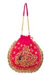 Shop_5elements_Pink Embroidery, Beads, Sequins, Tassels Ruvika Peacock Potli Bag _at_Aza_Fashions