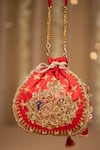 Buy_5elements_Red Embroidery, Sequins, Beads, Tassels Ruvika Peacock Potli Bag _at_Aza_Fashions