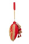 5elements_Red Embroidery, Sequins, Beads, Tassels Ruvika Peacock Potli Bag _Online_at_Aza_Fashions