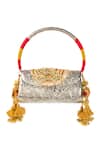Shop_5elements_Silver Tassels, Beads, Embroidery Vidhara Engraved Handbag  _at_Aza_Fashions