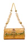Shop_5elements_Gold Pearls, Gemstones, Beads, Chains Aarini Embossed Bag _at_Aza_Fashions