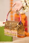 5elements_Gold Beads, Stones Vaidehi Metallic Engraved Handbag  _at_Aza_Fashions
