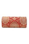 5elements_Red Metallic Thread, Beads, Aranya Paisley Pattern Peacock Embellished Clutch _Online_at_Aza_Fashions