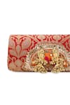 Shop_5elements_Red Metallic Thread, Beads, Aranya Paisley Pattern Peacock Embellished Clutch 