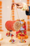 Shop 5elements Red Tassels, Chains Prisha Brocade Embellished Handbag Online at Aza Fashions Shop_5elements_Red Tassels, Chains Prisha Brocade Embellished Handbag _Online_at_Aza_Fashions