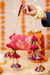 5elements_Pink Tassels, Metallic Thread Brocade Maya Handbag  _at_Aza_Fashions