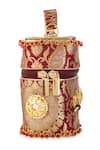 Buy_5elements_Maroon Beads, Stones, Metallic Thread, Himadri Brocade Paisley Motif Box Handbag _Online_at_Aza_Fashions