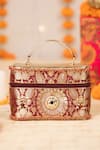 Buy_5elements_Maroon Beads, Stones, Metallic Thread, Himadri Brocade Paisley Motif Box Handbag _at_Aza_Fashions