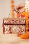 Buy_5elements_Maroon Beads, Stones, Metallic Thread, Himadri Brocade Paisley Motif Box Handbag 