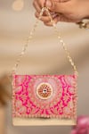 5elements_Pink Beads, Stones, Pearls Vanika Brocade Bag _at_Aza_Fashions
