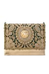 Shop_5elements_Green Embroidery, Stones, Pearls, Beads Vanika Brocade Motif Handbag  _at_Aza_Fashions