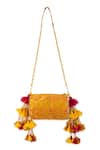 Shop_5elements_Yellow Tassels, Mirrors, Zari Brocade Patterned Manika Bag _at_Aza_Fashions