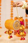 Shop_5elements_Yellow Tassels, Mirrors, Zari Brocade Patterned Manika Bag _Online_at_Aza_Fashions