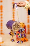 5elements_Purple Tassels, Beads Manika Brocade Paisley Motif Handbag  _at_Aza_Fashions