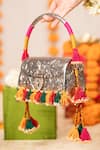 5elements Silver Tassels, Beads Anvika Embossed Metallic Handbag at Aza Fashions 5elements_Silver Tassels, Beads Anvika Embossed Metallic Handbag _at_Aza_Fashions