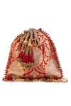 5elements Red Beads, Stones, Mirrors, Tassels Sharvitha Brocade Floral Motif Potli Bag Online at Aza Fashions 5elements_Red Beads, Stones, Mirrors, Tassels Sharvitha Brocade Floral Motif Potli Bag _Online_at_Aza_Fashions