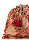 Shop 5elements Red Beads, Stones, Mirrors, Tassels Sharvitha Brocade Floral Motif Potli Bag Online at Aza Fashions Shop_5elements_Red Beads, Stones, Mirrors, Tassels Sharvitha Brocade Floral Motif Potli Bag _Online_at_Aza_Fashions