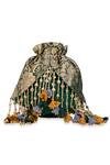 Shop 5elements Green Tassels, Beads, Zari Devyani Brocade Paisley Motif Potli at Aza Fashions Shop_5elements_Green Tassels, Beads, Zari Devyani Brocade Paisley Motif Potli _at_Aza_Fashions