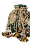 Shop 5elements Green Tassels, Beads, Zari Devyani Brocade Paisley Motif Potli Online at Aza Fashions Shop_5elements_Green Tassels, Beads, Zari Devyani Brocade Paisley Motif Potli _Online_at_Aza_Fashions
