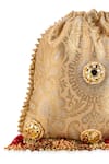 Shop 5elements Gold Stones, Pearls, Beads, Tassels Kashmira Brocade Paisley Potli Online at Aza Fashions Shop_5elements_Gold Stones, Pearls, Beads, Tassels Kashmira Brocade Paisley Potli _Online_at_Aza_Fashions