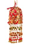 5elements Red Beads, Sequins, Tassels, Pom-poms Amisha Floral Embroidered Potli Online 5elements_Red Beads, Sequins, Tassels, Pom-poms Amisha Floral Embroidered Potli _Online