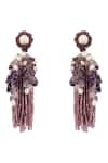 Shop_House Of D"Oro_Purple Beads, Pearls And Beaded Long Earrings _at_Aza_Fashions
