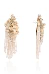 House Of D"Oro_White Beads, Crystals, Stones Floral Long Earrings _Online_at_Aza_Fashions