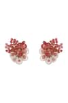 Shop_House Of D"Oro_Red Beads, Pearls Cherry Stone Round Earrings _at_Aza_Fashions
