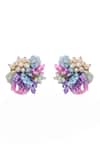 Shop_House Of D"Oro_Multi Color Beads, Pearls And Flower Round Stud Earrings _at_Aza_Fashions