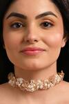 Buy_House Of D"Oro_Peach Floral Embellished Choker _at_Aza_Fashions