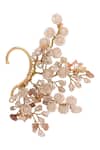 Shop_House Of D"Oro_Peach Stones, Beads, Pearls Beige And Gold Floral Embellished Earcuff _at_Aza_Fashions