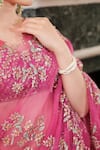 Summer By Priyanka Gupta_Pink Organza Embroidery, Sequins V-neck Twilight Saree With Blouse _Online_at_Aza_Fashions