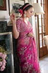 Shop_Summer By Priyanka Gupta_Pink Organza Embroidery, Sequins V-neck Twilight Saree With Blouse _at_Aza_Fashions