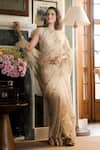 Buy_Summer By Priyanka Gupta_Beige Organza, Embroidery, Sequins, Round Tissue Saree With Blouse _at_Aza_Fashions