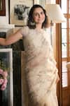 Buy_Summer By Priyanka Gupta_Beige Organza, Embroidery, Sequins, Round Tissue Saree With Blouse _Online_at_Aza_Fashions