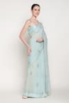 Shop_Summer By Priyanka Gupta_Blue Chiffon Embroidery, Beads Bandeau Neck Girl Bow Saree With Blouse _Online_at_Aza_Fashions