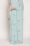Buy_Summer By Priyanka Gupta_Blue Chiffon Embroidery, Beads Bandeau Neck Girl Bow Saree With Blouse 