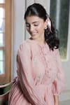 Summer By Priyanka Gupta_Pink Chanderi Embroidery, Bows Round Neck Noor E Dress _Online_at_Aza_Fashions